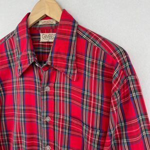 GIMBELS Shirt Mens XL Flannel Plaid Button Up Long Sleeve Cotton Red HK Vintage